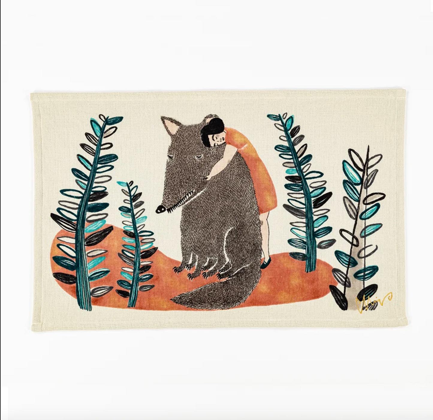 MoritaMiW Tea Towel - Wolf/Blue